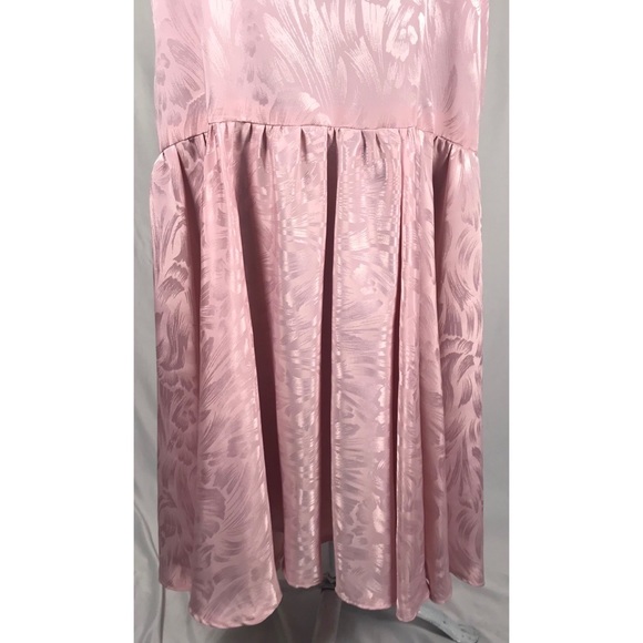 Sold--80’s Vintage Blush Pink Monochrome Floral Satin Drop Waist Midi Slip Dress - Picture 11 of 12